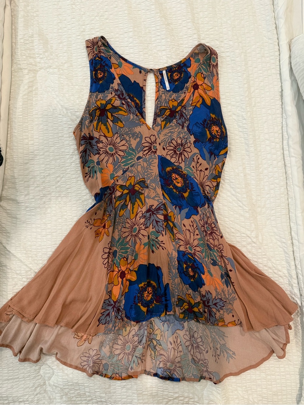 Free People Sleeveless Floral Mini Floral Tunic Dress in Dusty Rose & Royal Blue